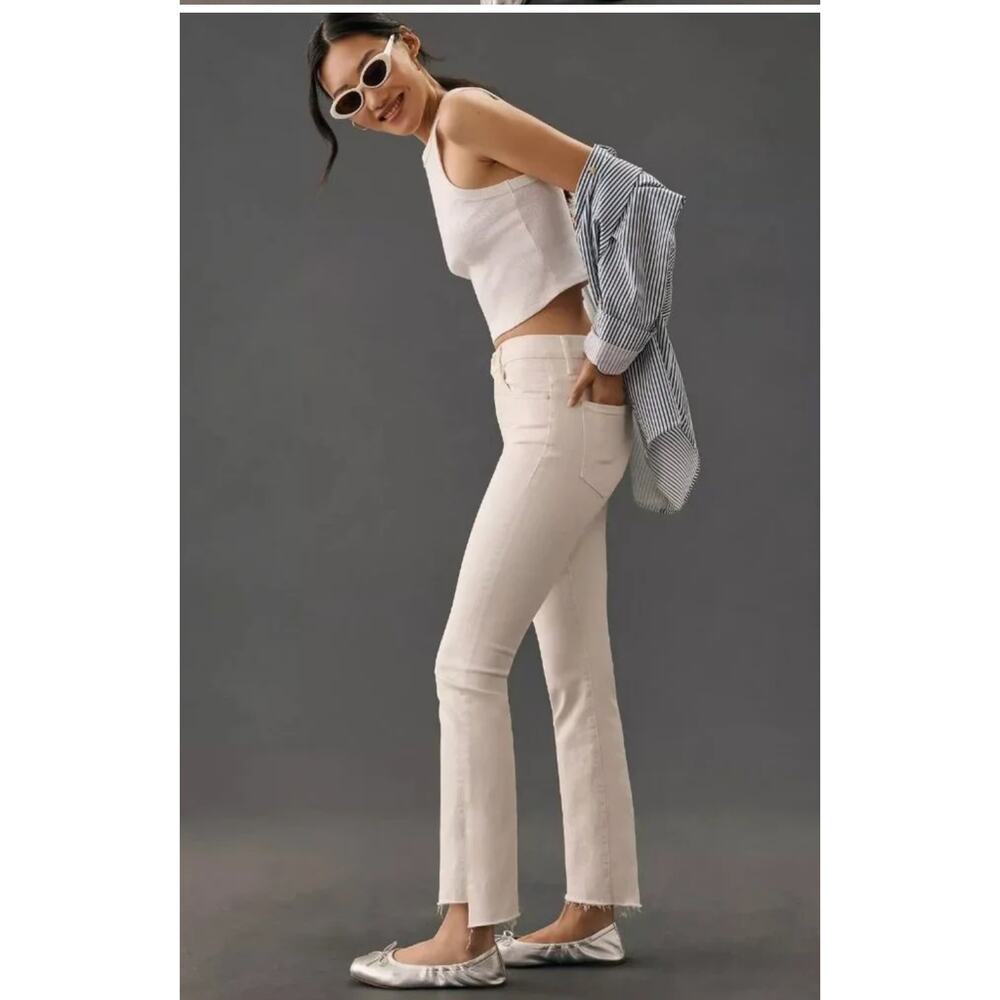 MOTHER Insider Crop Step Fray Jeans Cream Puffs Sz 32 High Rise Raw Hem